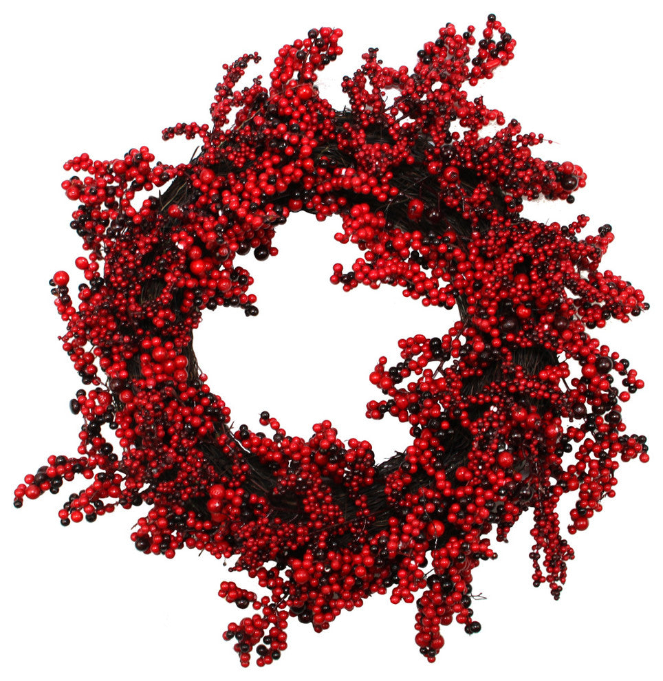 22" Decorative Artificial Burgundy Red Berry Christmas Wreath, Unlit