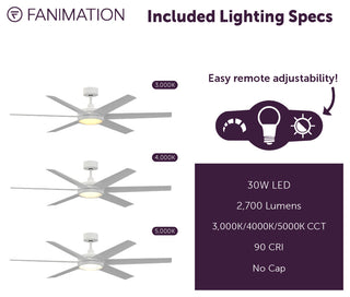 Brawn 64" Ceiling Fan with LED CCT Light Kit, Indoor/Outdoor, Matte White