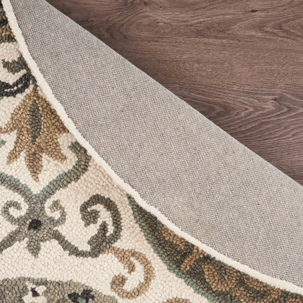 6" Round Gray Ornate Medallion Area Rug