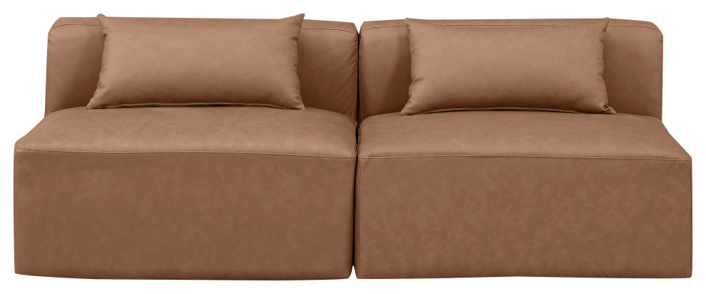 Cube Upholstered Modular Sofa, Brown, 2-Piece: 2 Armless Chair, Vegan Leather