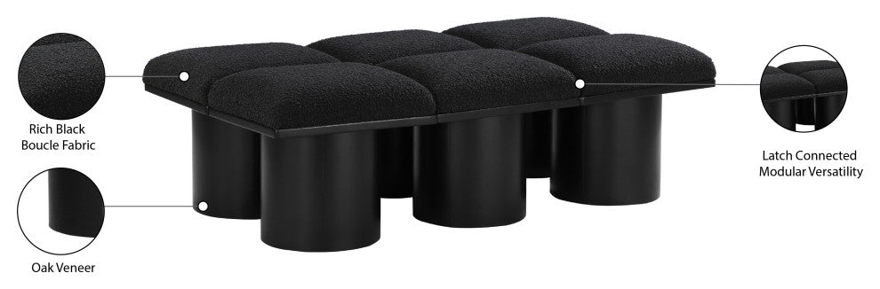 Pavilion Boucle Fabric Upholstered 6-Piece Modular Bench, Black, Black Finish