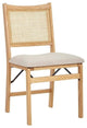 Linon Lorna Folding Side Chair Woven Cane Back Beige Padded Seat in Natural Wood