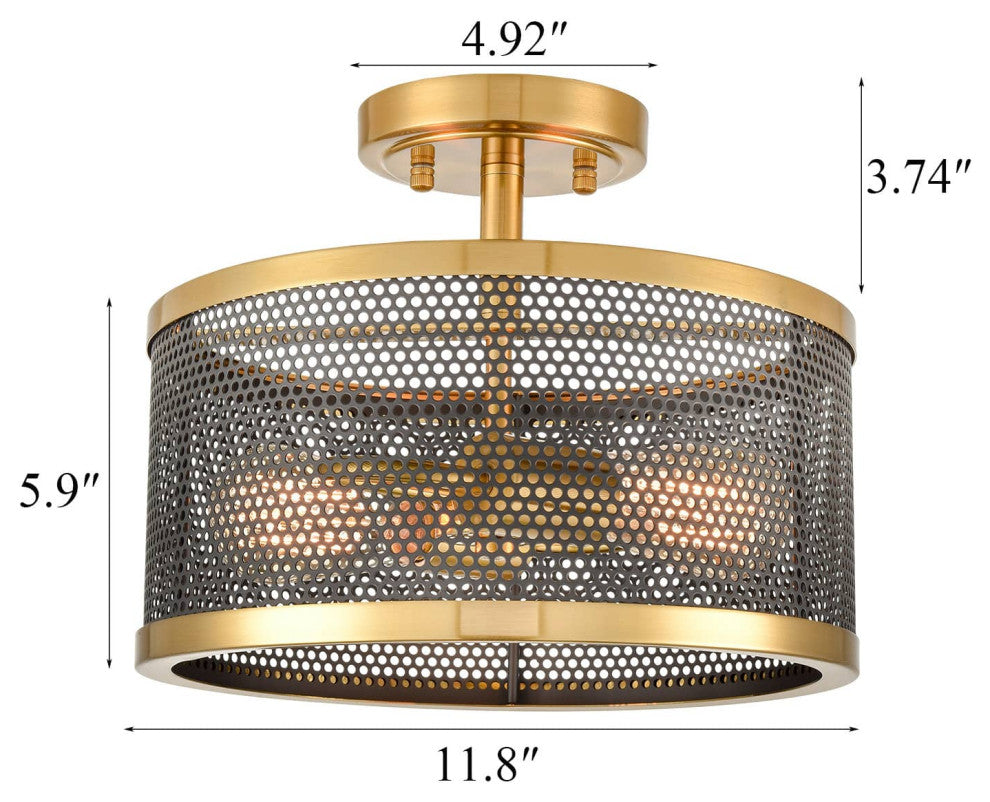 Brass Flush Mount Ceiling Light  Drum Metal Shade