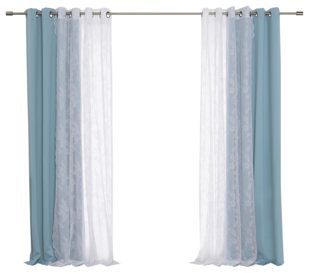 Rose Sheers and Blackout Curtains, Ocean, 52"x84"