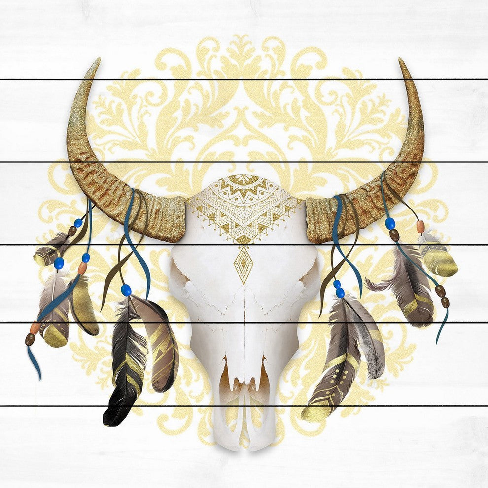 "Dangling Feathers II" Painting Print on White Wood, 18"x18"