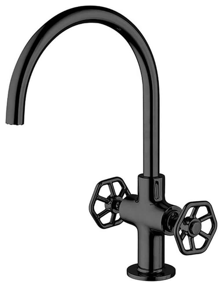 LaToscana Lucia Bathroom Faucet with Wheel Handles, Matt Black, Single Hole, 2 Handle