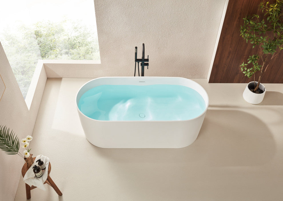 Vanity Art 67" x 32" Freestanding Soaking Stone Resin Bathtub