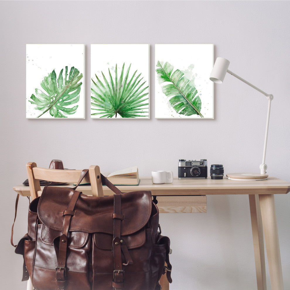 Green Leaves Modern Green Tropical Palm Fans ,3pc, each 13 x 19