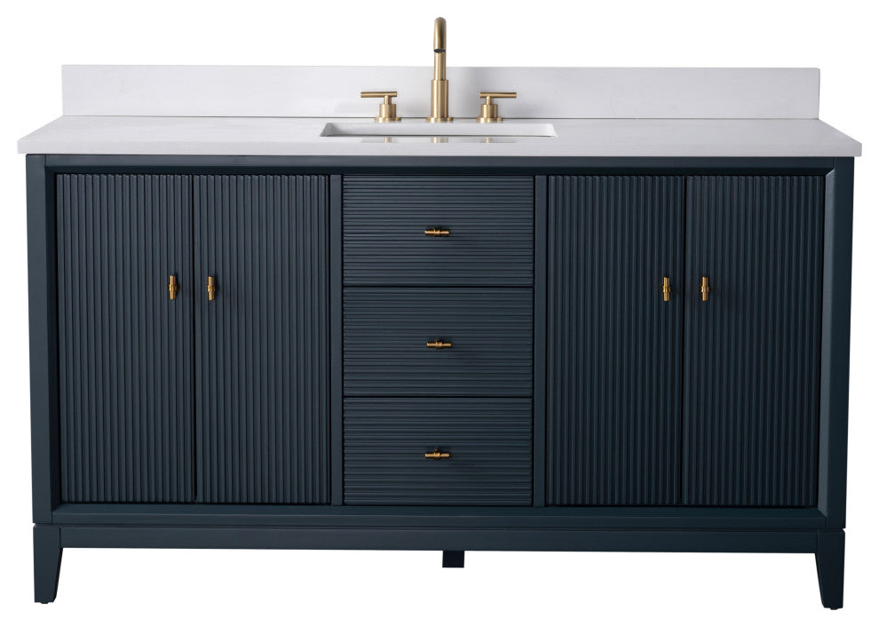 Vanity Art Bathroom Vanity with Engineered Marble Top and Sink, Vintage Spruce Blue, 72" (Double Sink), Golden Brushed