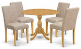 5 Pc Dining Set, Oak Wood Table, 4 Light Tan Chairs, High Back, Oak Finish