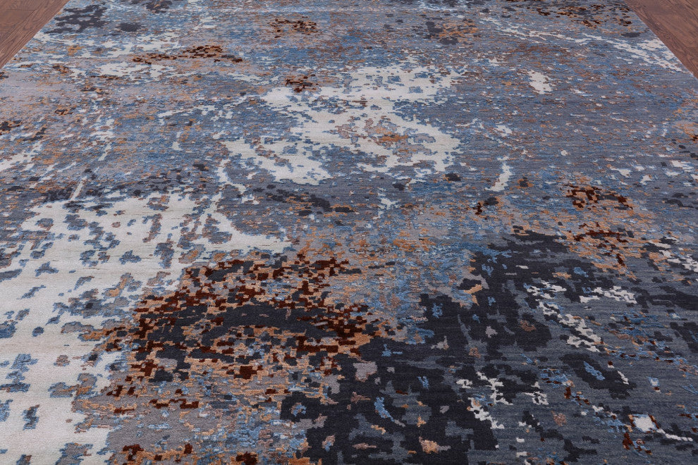 8' 11" X 12' 0" Abstract Wool and Silk Hand Knotted Rug Q6231