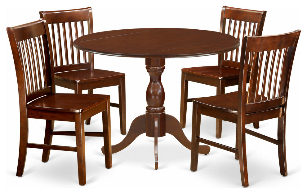 5 Pc Dining Set, Mahogany Dropleaf Table, 4 Mahogany Chairs