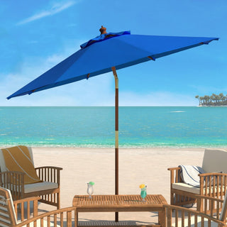Safavieh Cannes 9ft Wooden Outdoor Umbrella Pacific Blue