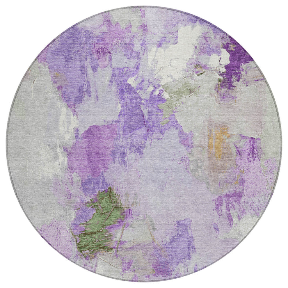 Machine Washable Indoor/Outdoor Chantille ACN1914 Purple 8' x 8' Round Rug
