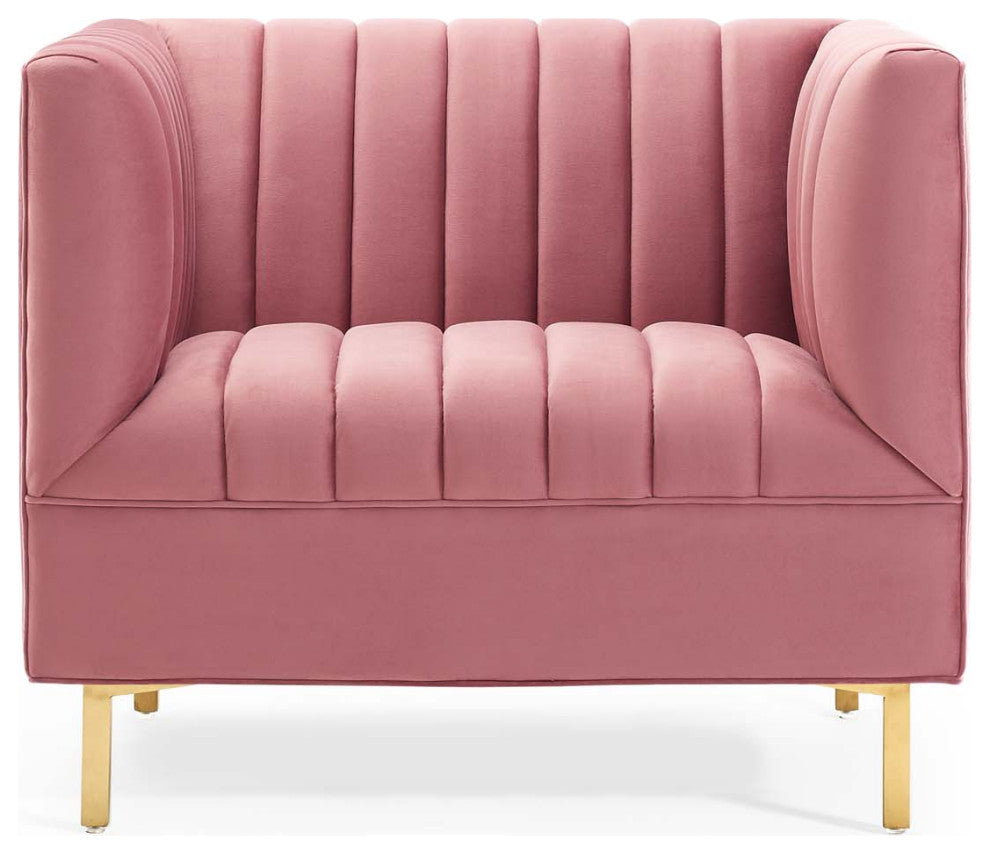 Tufted Armchair Accent Chair, Velvet, Pink, Modern, Living Lounge Hospitality