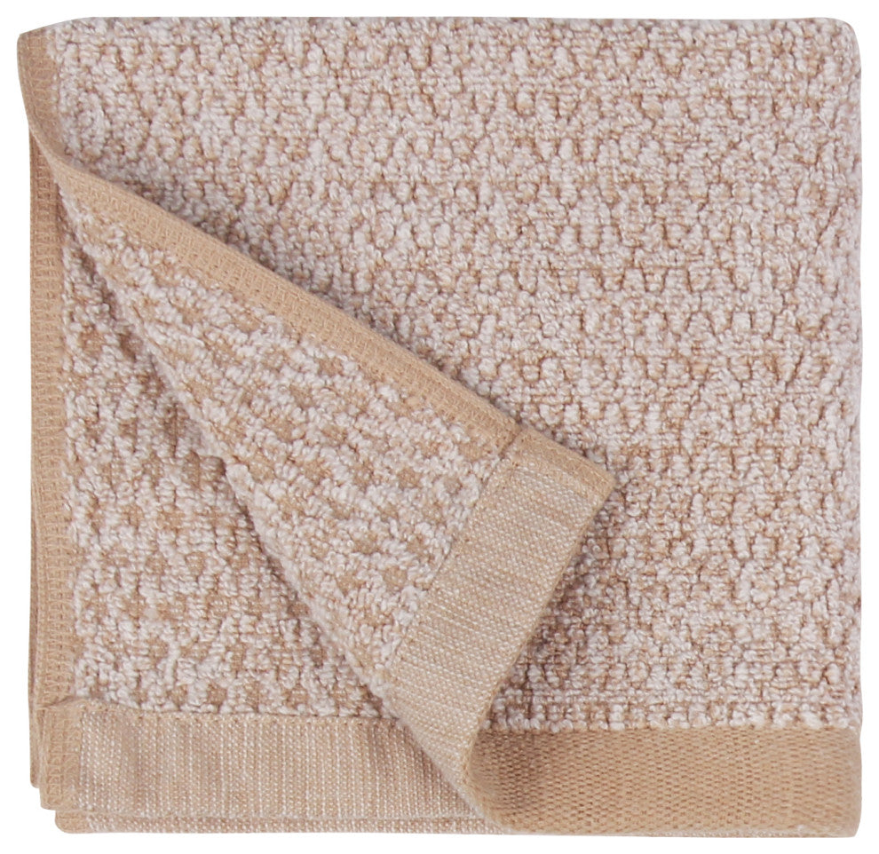 Everplush Diamond Jacquard Washcloth Towel Set, Pack of 6, Khaki (Light Brown)