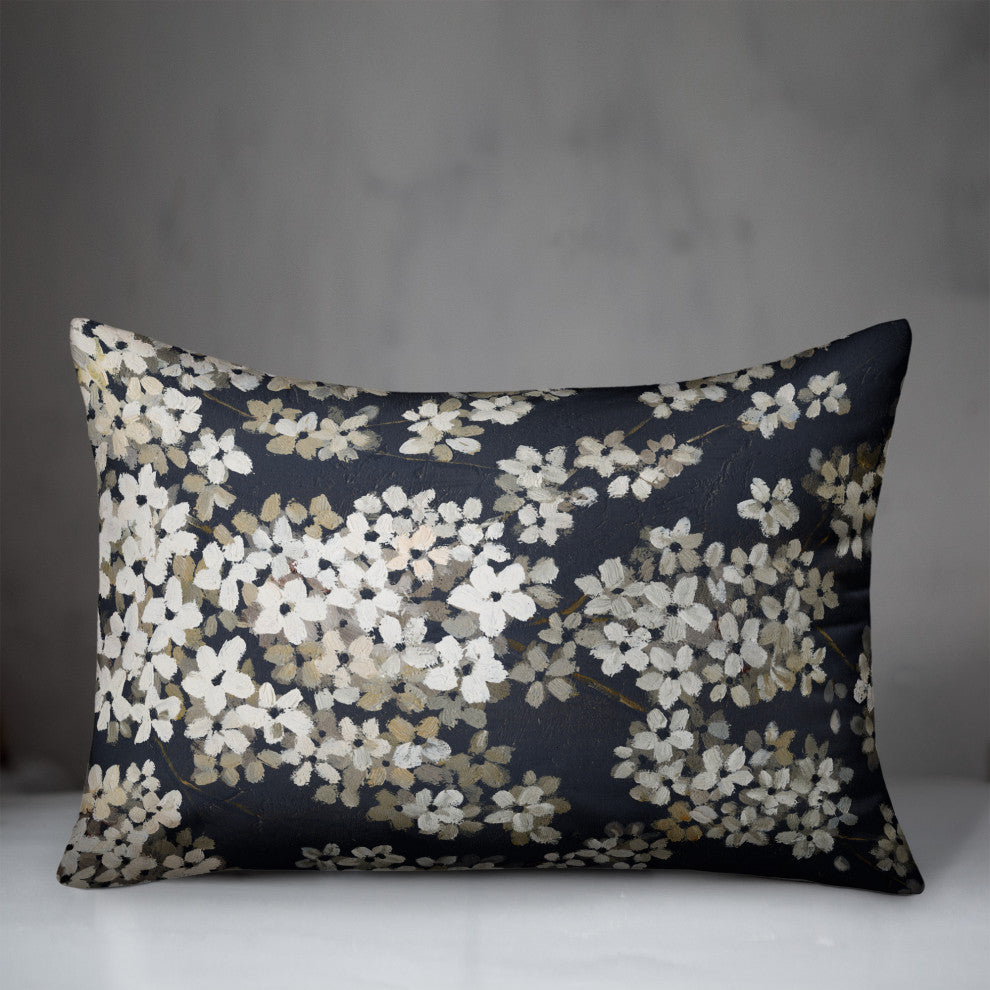 White Blossoms on Navy 20x14 Indoor/Outdoor Pillow