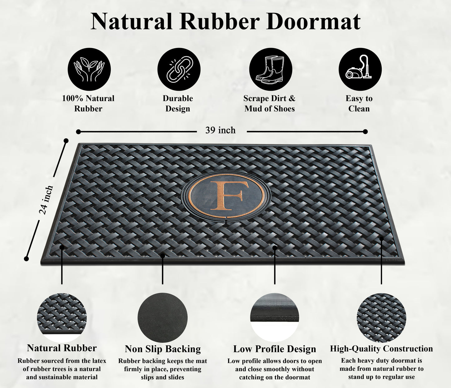 A1HC 100% Rubber Monogrammed Heavy Duty Durable Doormat 24"x39" F