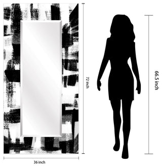 Abstract Rectangular Beveled Wall Mirror on Free Floating Printed Tempered Glass