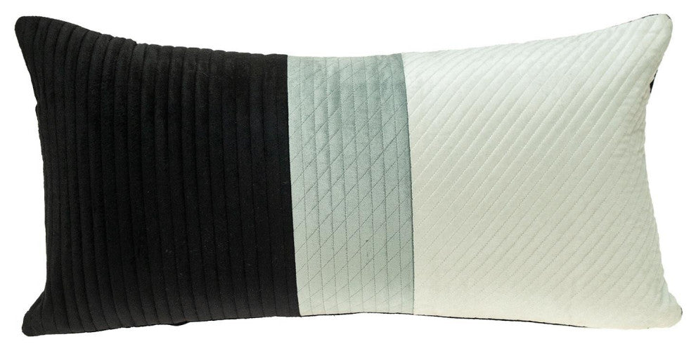 Black and White Quilted Color Block Velvet Lumbar Throw Pillow