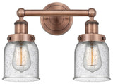 Edison Small Bell 2-Light 16" Vanity Light, Antique Copper Finish, Seedy Shade
