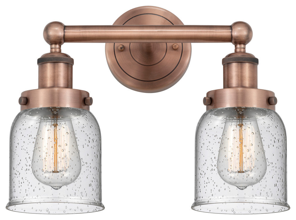 Edison Small Bell 2-Light 16" Vanity Light, Antique Copper Finish, Seedy Shade