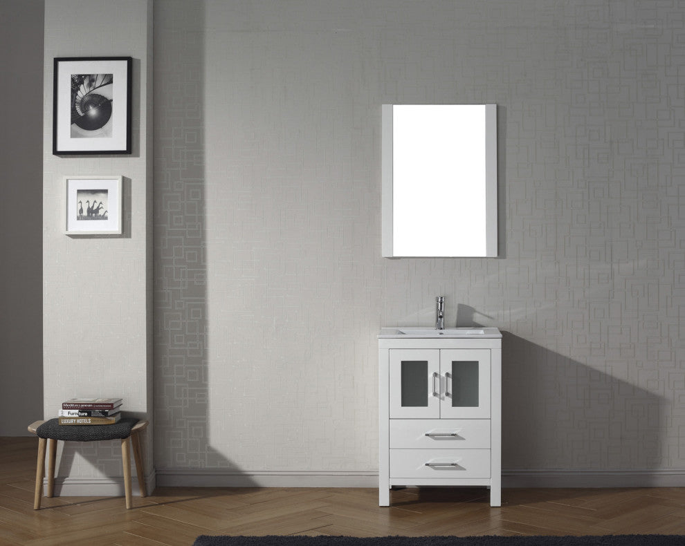 Dior 24" Single Bathroom Vanity, White, White Ceramic, Brushed Nickel Faucet