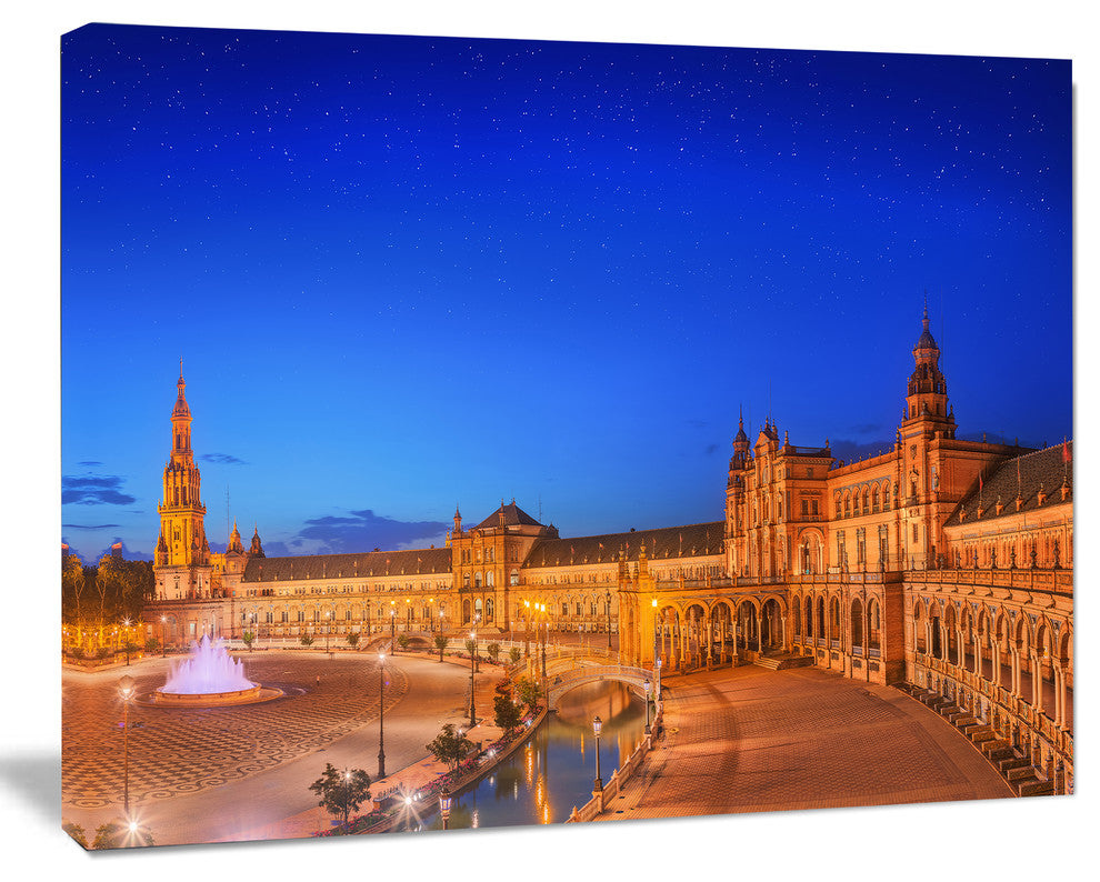 View of Spain Square at Sunset, Cityscape Canvas Art Print, 20"x12"