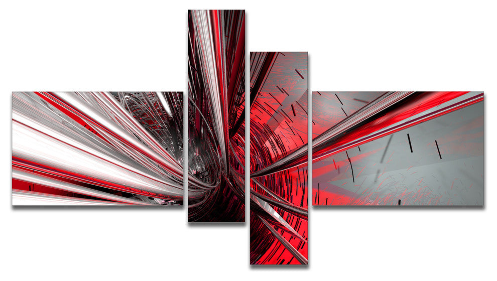 Fractal 3D Deep into Middle, Abstract Canvas Art Print, 60"x32", 4 panels