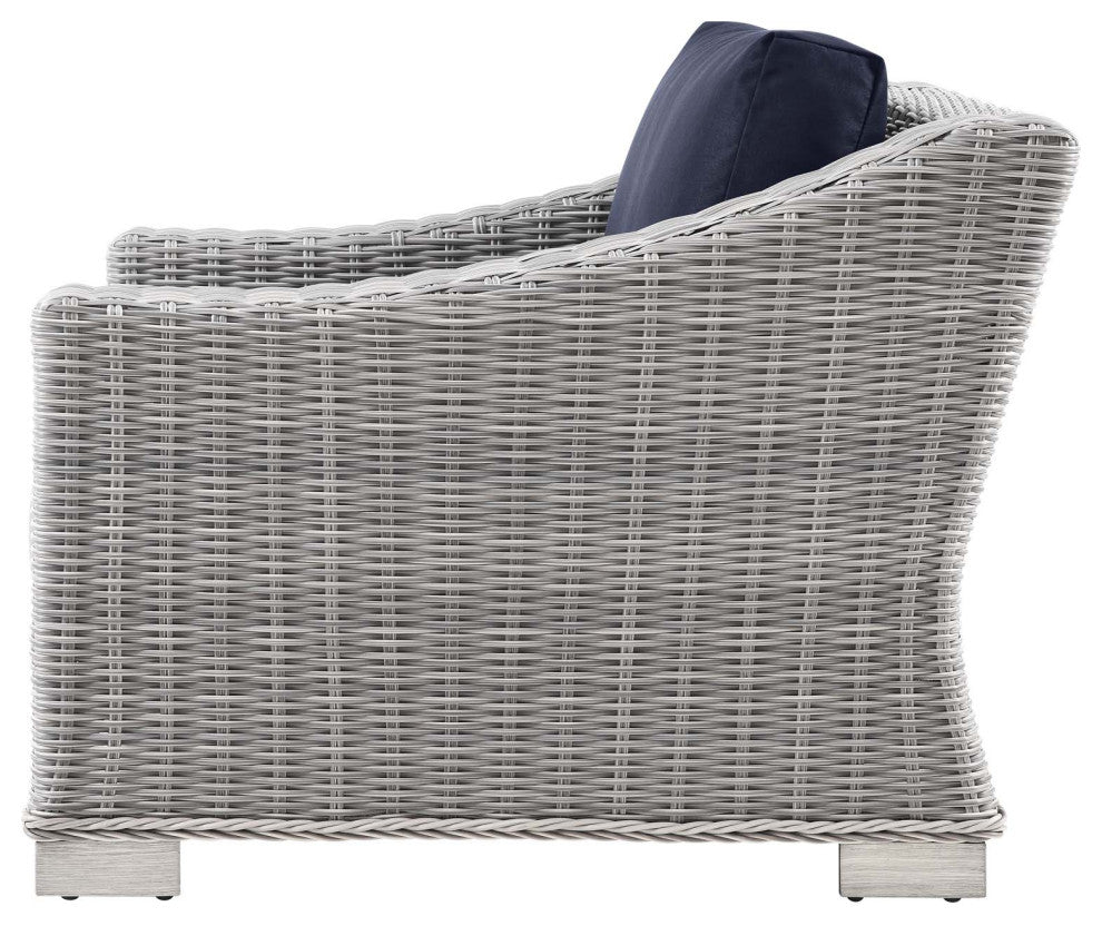 Lounge Sectional Sofa Chair Set, Rattan, Wicker, Gray Blue Navy, Outdoor
