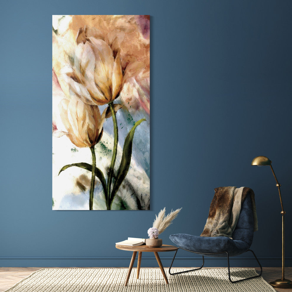 "Pastel Fleur I&II" Frameless Reverse Printed Tempered Glass Wall Art Set of 2