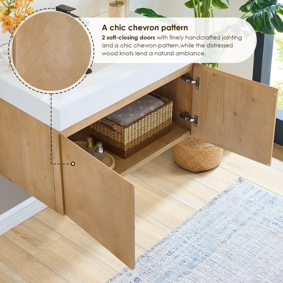 Siena Wall-mounted Single Bath Vanity, Light Brown, 36inch, With Mirror