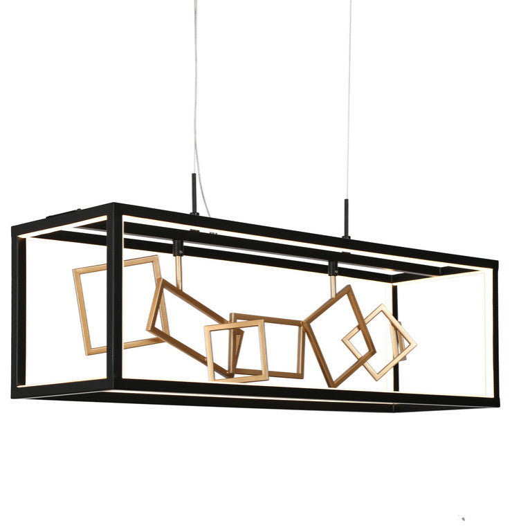 LNC Safranner LED 8-Light 28" Modern Rectangle Chandeliers, Black/Gold