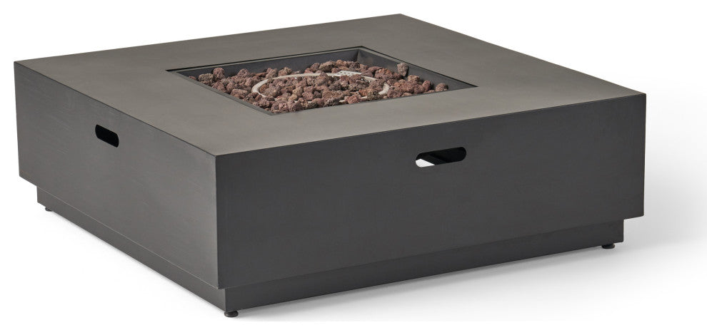 Jasmine Outdoor 50,000 BTU Square Fire Pit, No Tank Holder, Dark Gray