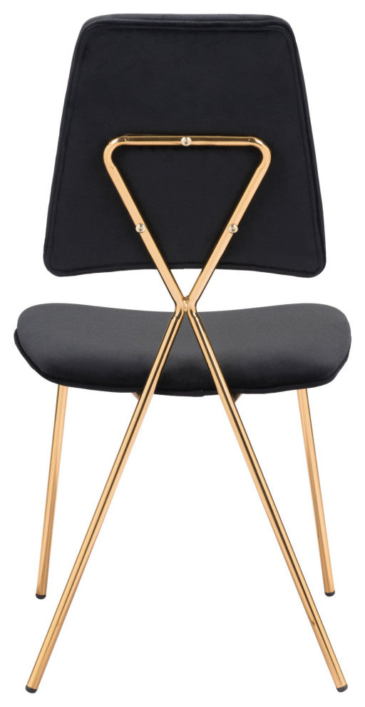 Dining Chair, Set of 2, Steel Metal, Fabric, Black, Gold, Kitchen Cafe Bistro
