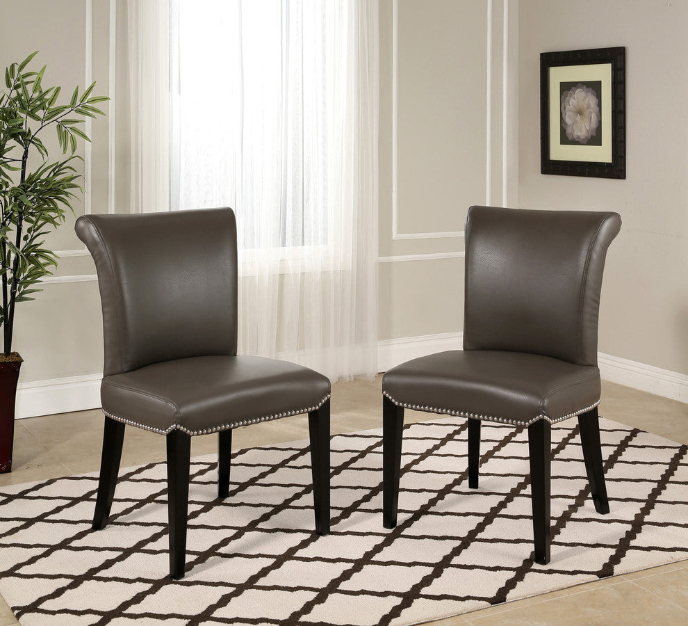 Century Gray Leather Dining Chairs, Set of 2