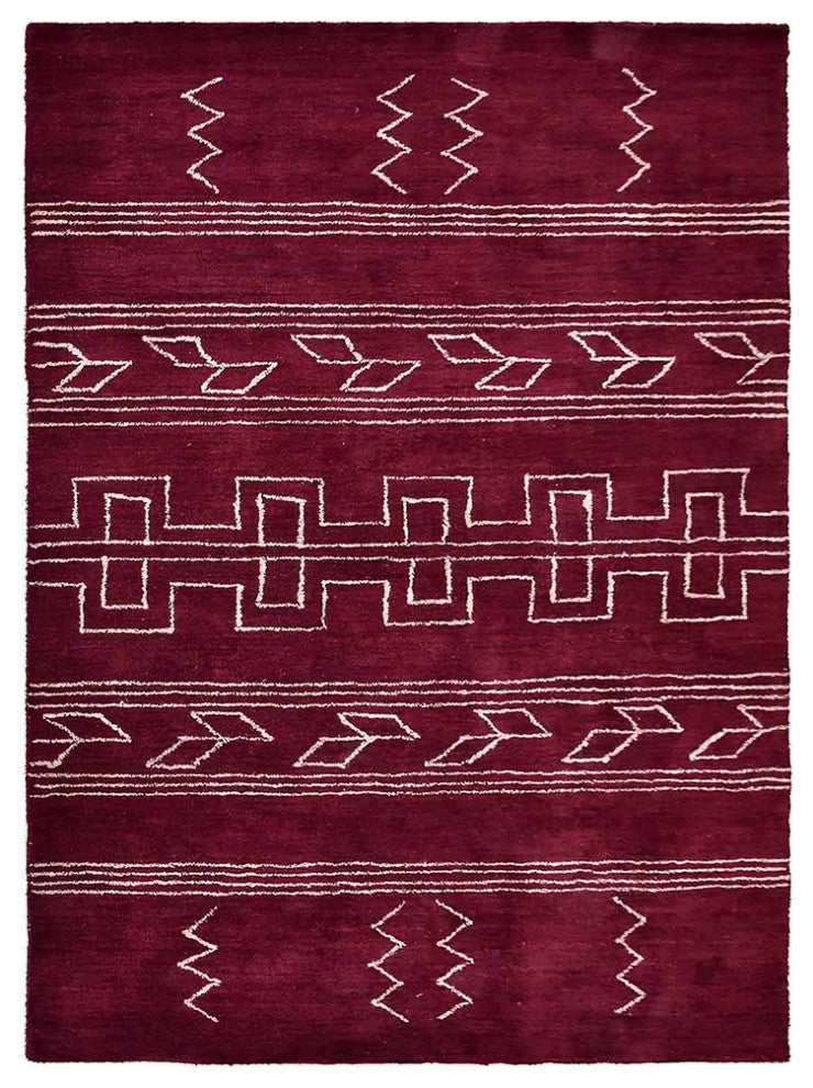 HAND KNOTTED LOOM SILK ECO-FRIENDLY AREA RUG -5'x8',Rectangle,Dark Red,Geometric