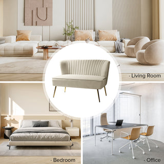 Velvet Tufted Loveseat Sofa With Golden Base, Tan