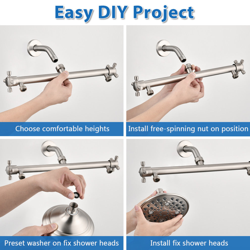 With built-in valve, high-pressure 6-speed dual shower head design , Brushed Nickel