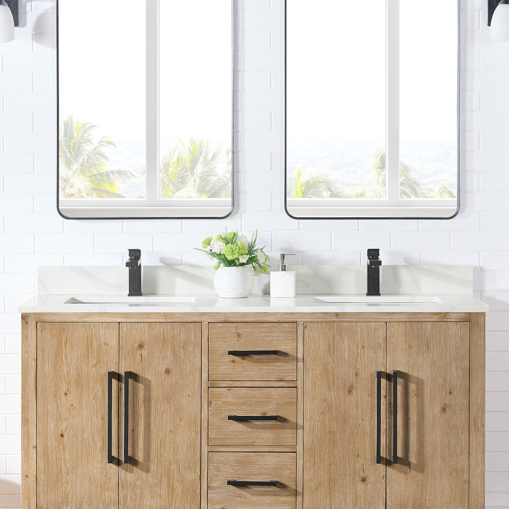 Arbios Quartz Stone Vanity Top in Calacatta White, Calacatta White, 60", Single Hole