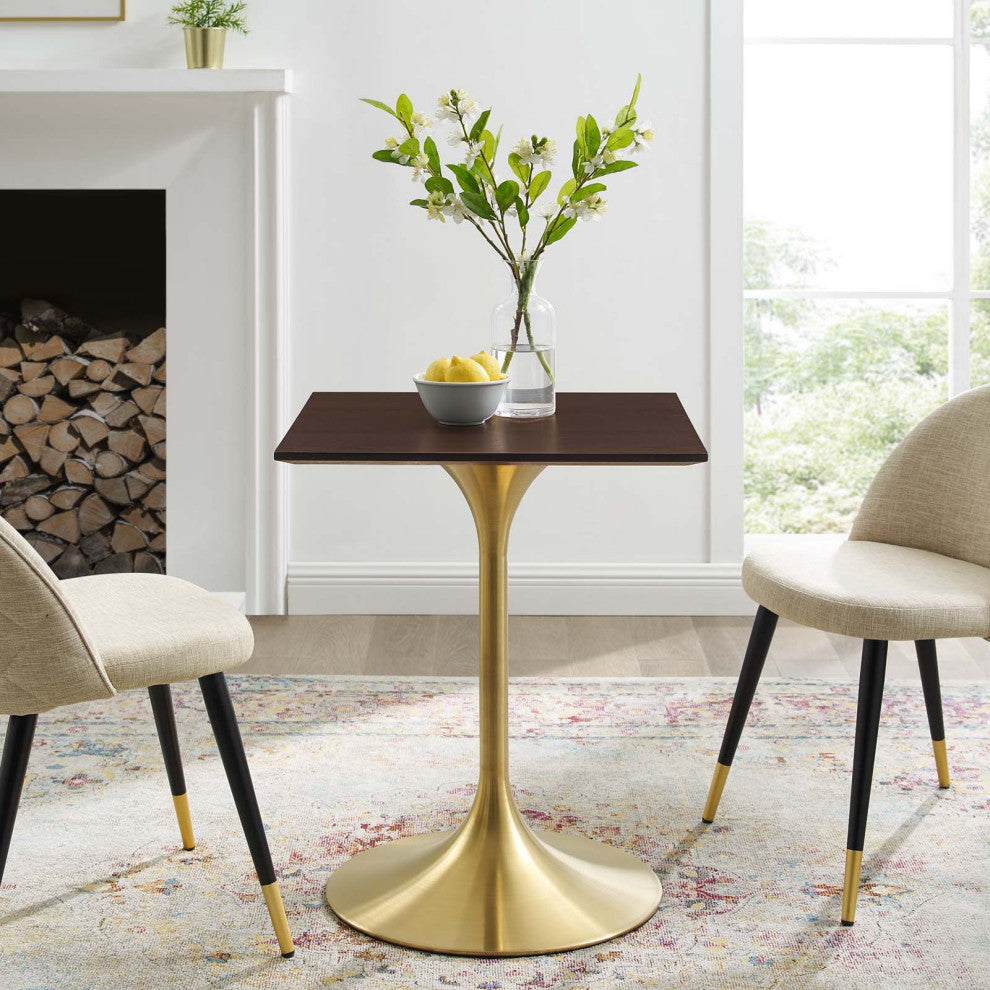 Dining Table, Square, Wood, Gold Dark Brown Brown Walnut, Cafe Bistro Restaurant
