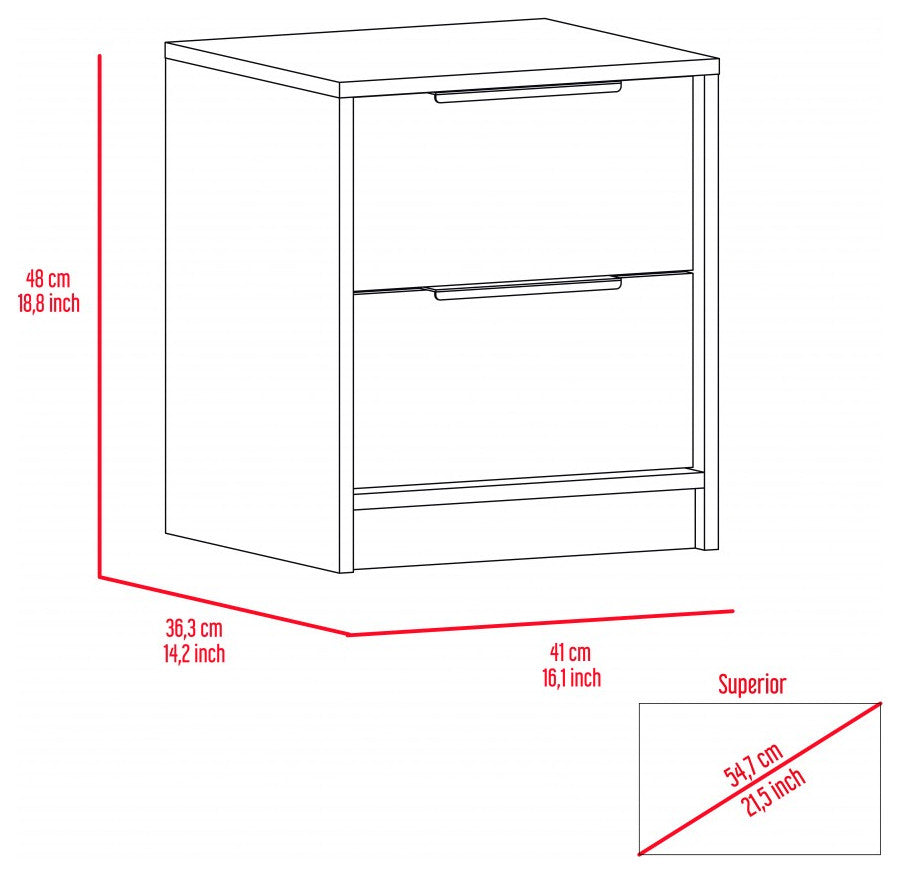 Black Open Compartment Two Drawer Nightstand