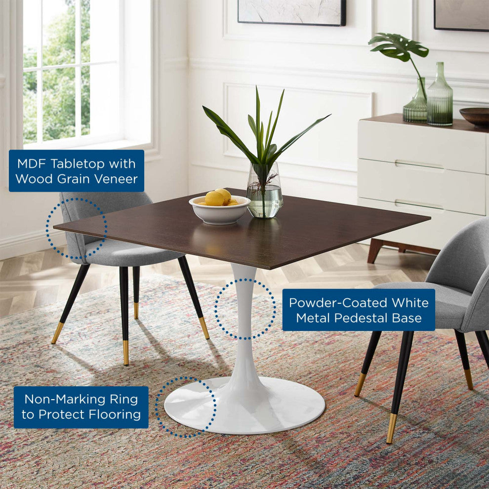 40" Dining Table, Square, White Walnut, Metal, Modern, Bistro Hospitality