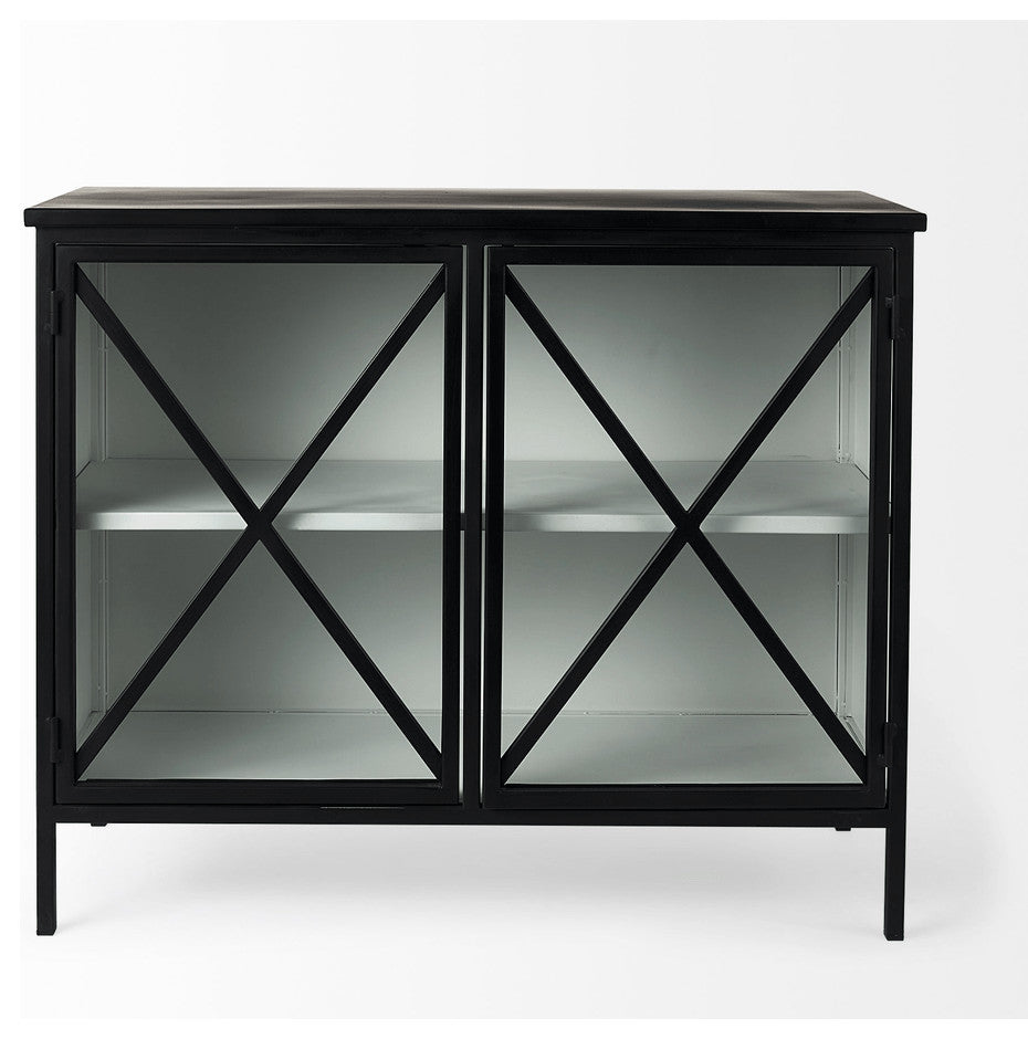Slender Sleek Black Two Door Glass Cabinet