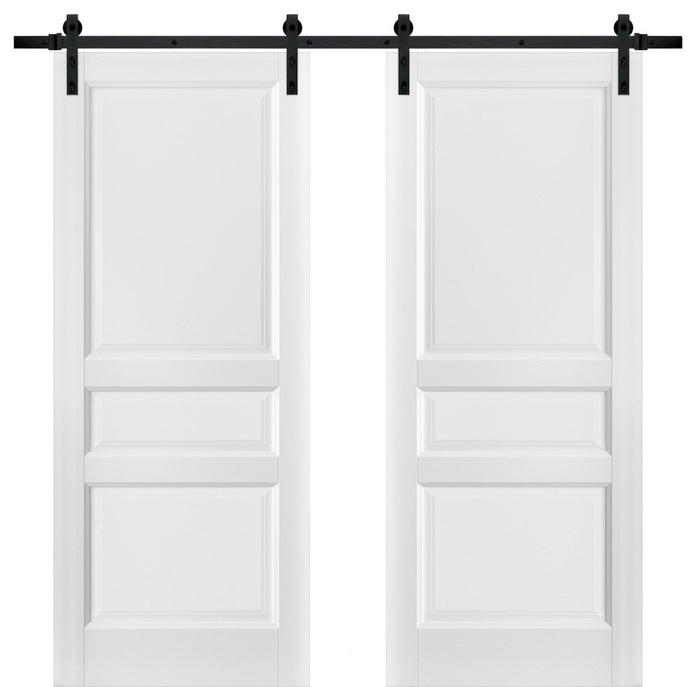 Double Barn Doors 48x80 & 13FT Hardware|Lucia 31 Matte White|Panel Wooden Solid