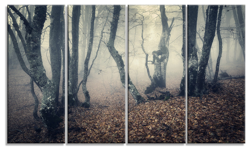 "Mystical Yellow Fog in Fall Forest" Photograph Print, 4 Panels