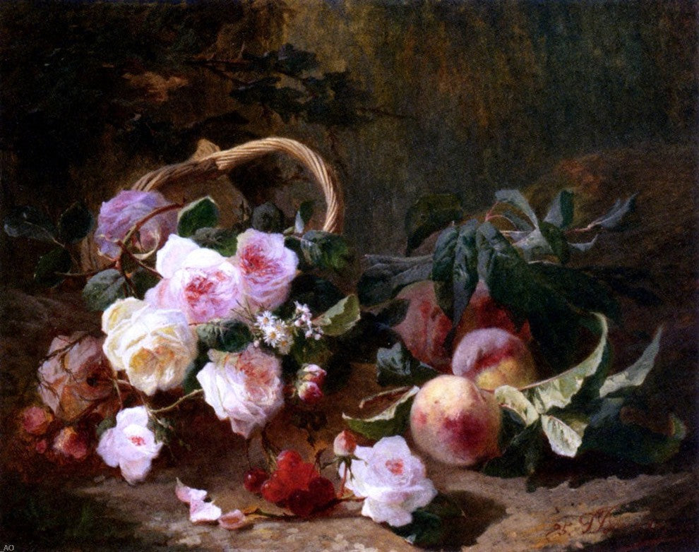 Pierre Bourgogne Basket of Roses and Fruits, 20"x25" Wall Decal