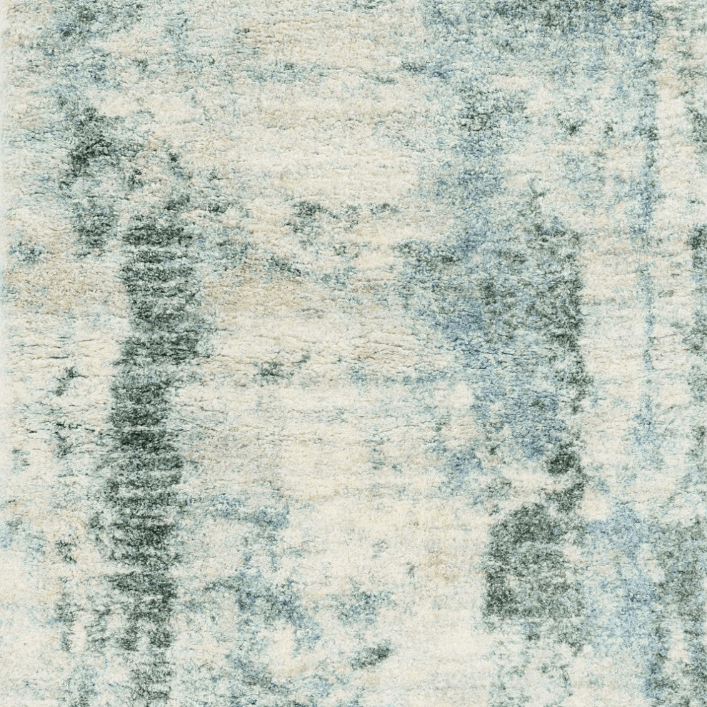 5'X8' Ivory Blue Machine Woven Abstract Indoor Area Rug