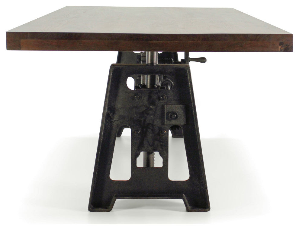 Industrial Dining Table - Cast Iron Base - Adjustable Height Crank - Walnut
