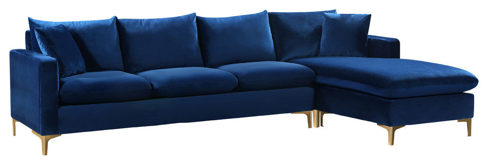 Naomi 3-Piece Velvet Upholstered Reversible Sectional, Navy